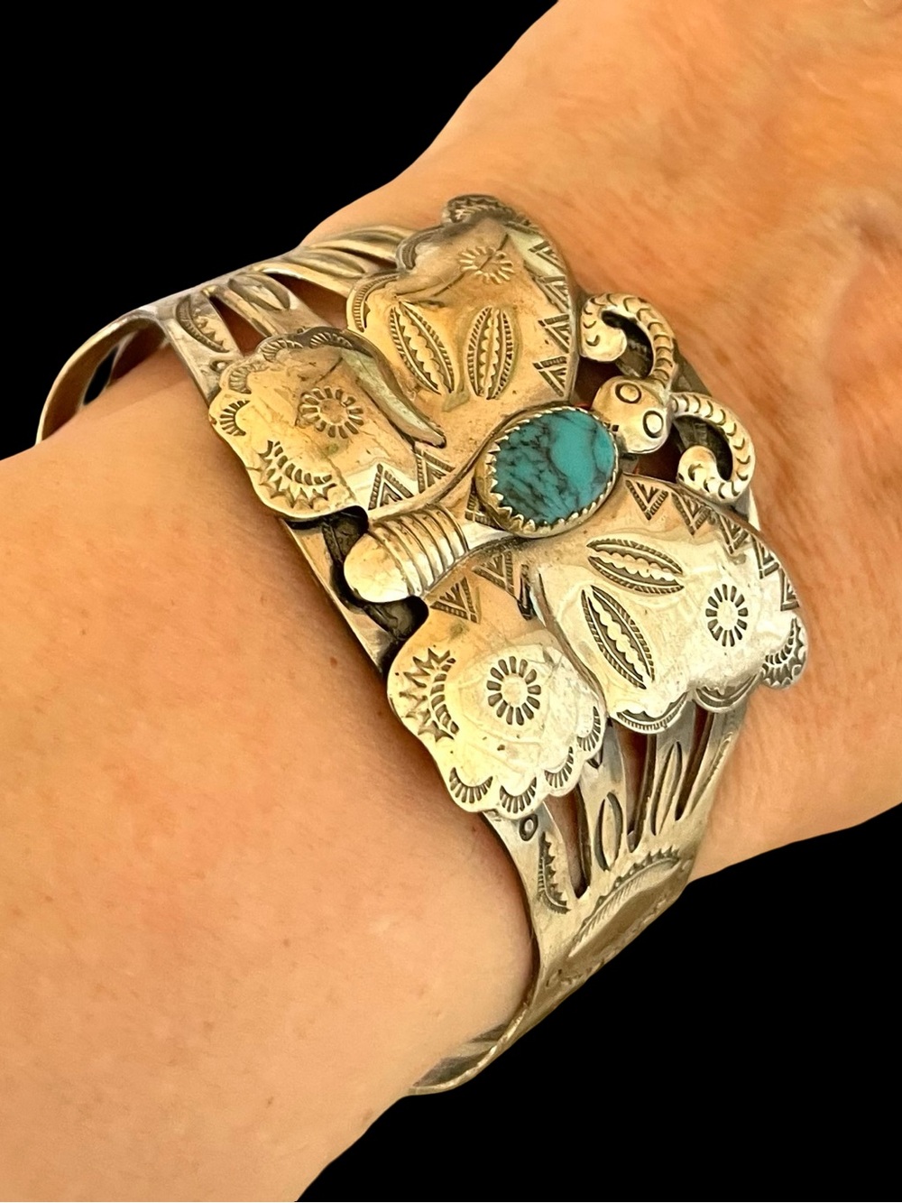 Vintage Mid-Century Bell Trading Post Nickel Silver Butterfly Cuff Bracelet